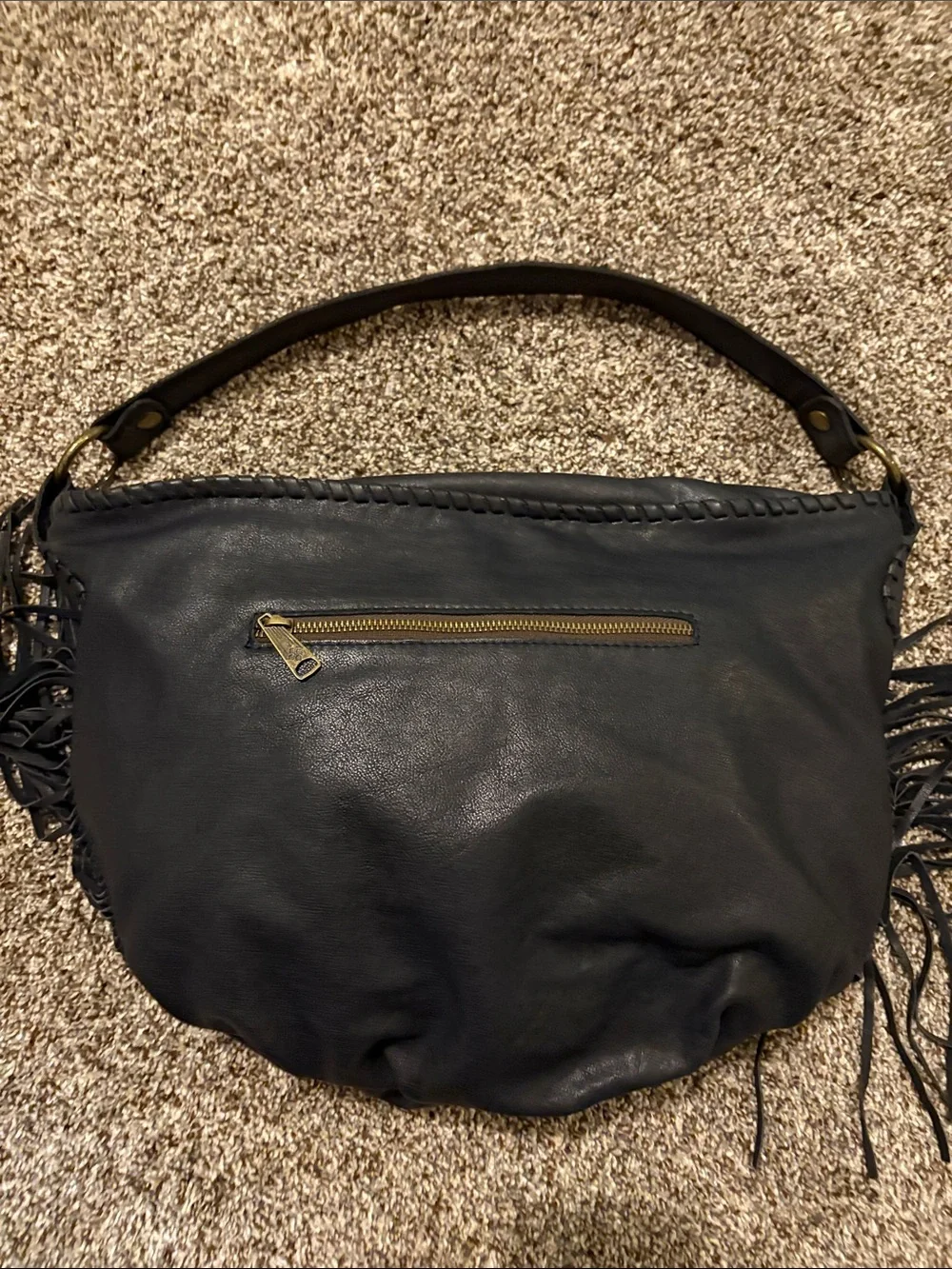 Patricia Nash Black Leather Fringe Shoulder Bag - Women